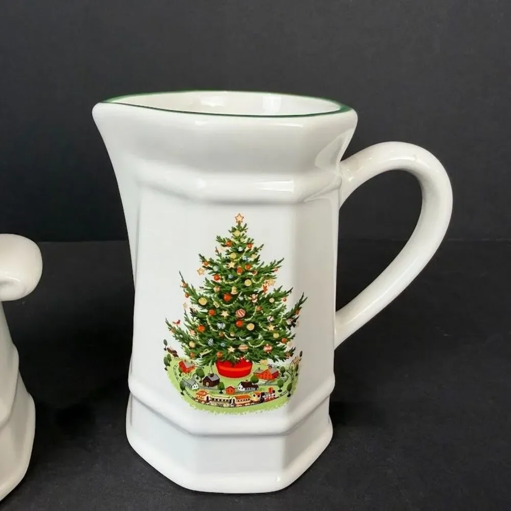Pfaltzgraff Christmas Heritage Multisided Creamer and Lidded Sugar Bowl
